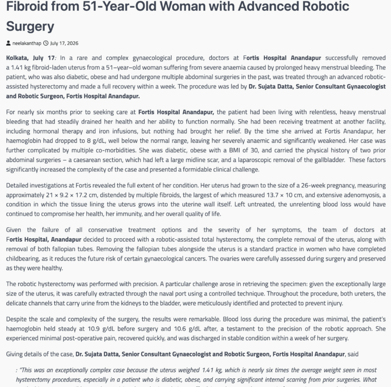 Dr Sujata Datta - Fibroids Treatment Kolkata